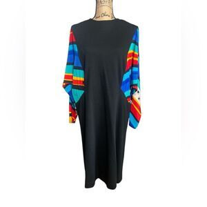80’s vintage Yolanda Lorente hand painted silk wool shift dress bright artsy‎
